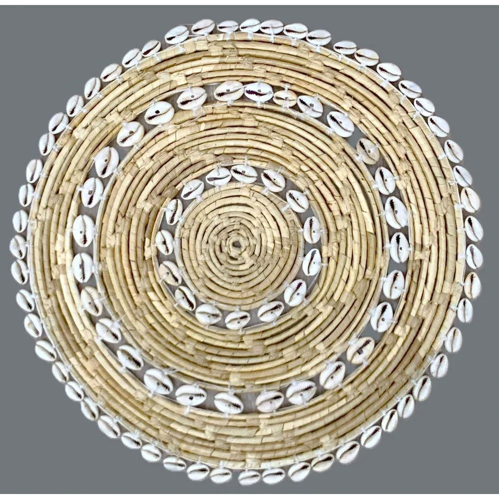 2 Placemats w 3 Rows Cowie Seashells Woven in Rattan Seagrass 14